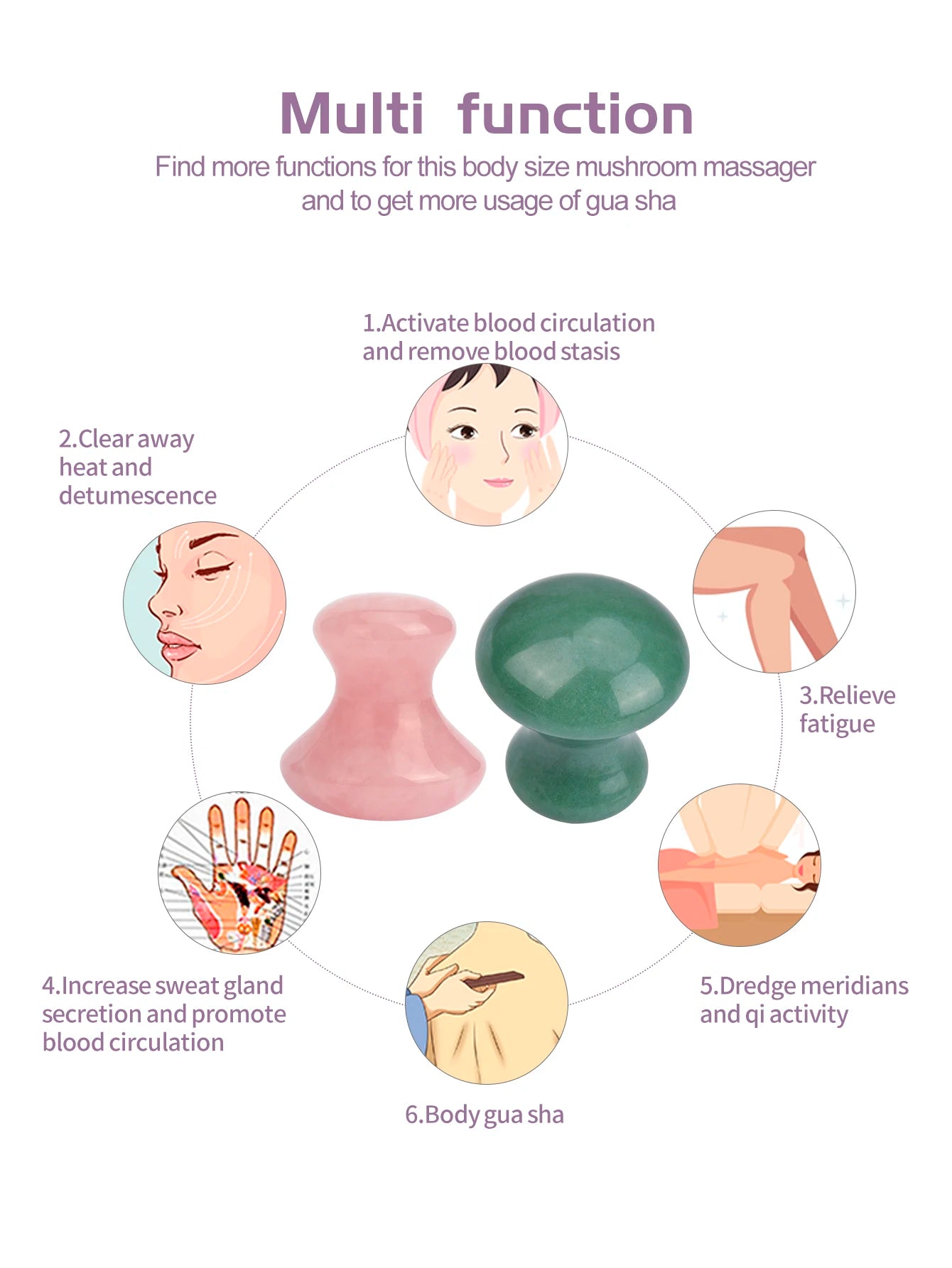 1 Natural Jade Mushroom Shape Gua Sha Board Face Back Body Massager Facial Beauty Care Skin Tool Women Relaxing Face Roller