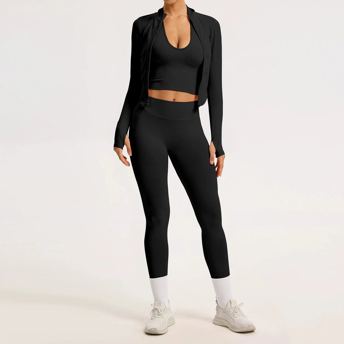 2/3PCS Yoga Set Women Gym Long Sleeve Sports Suits Fitness Bra Crop Top Workout Clothes Female Solid Seamless Legging Sportswear