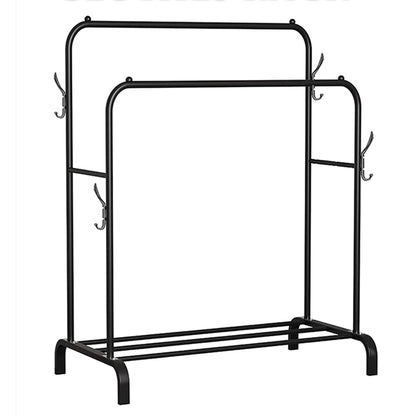 Heavy Duty Rolling Clothes Rack Metal Coat Hanger Stand Floor-Standing Bedroom Clothes Shelf Simple Rod Shoes Storage Organizer