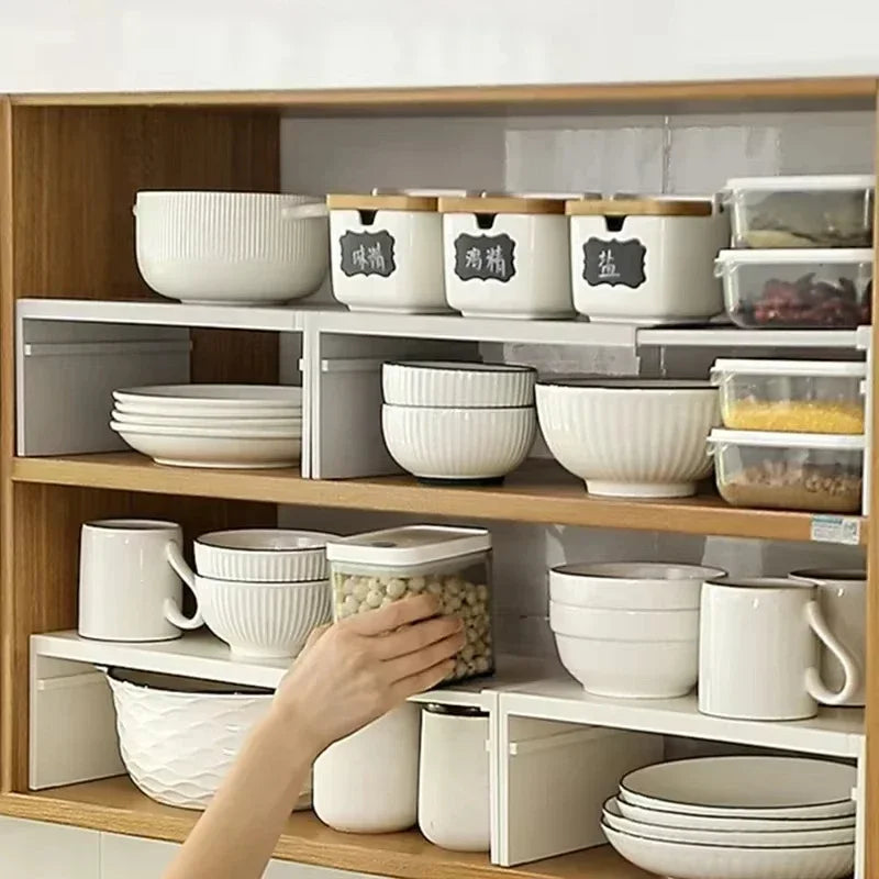 1/2pcs Kitchen Stretchable Cabinet Shelf Cupboard Separated Storage Rack Countertop Organizer Spice Organizer Shelf Save Space