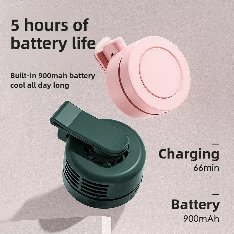 Mini Clip Fans Hanging Waist Neck Fan Girl Electric Air Cooling Fan 900mah USB Leafless Fan 3 Speeds Portable Cooler Air