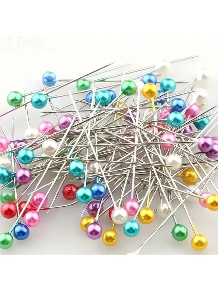 New 100pcs Fashion Sewing Needles Colored Glass Ceramics Head Bead Pin Stitch Knitting Needles Sewing Fixed Diy Safety Pin
