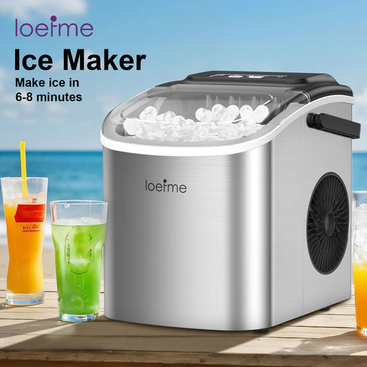 LOEFME 12kg/24h Portable Ice Maker 6 Mins/9pcs Ice Cubes Bullet Shaped Ice Maker Fully Automatic Cleaning Ice Machine for Home