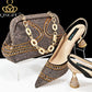 QSGFC New Italian Pumps and Bag To Party 2024 INS Style Pointed-Toe Rhinestone Elegant High Heels Champagne Wedge for Women