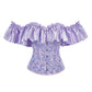 Women's Sexy Corset Bustier Button Down Back Tied Elegant Embroidered Ruffles Trim Strapless Slim Fit Off The Shoulder Tops