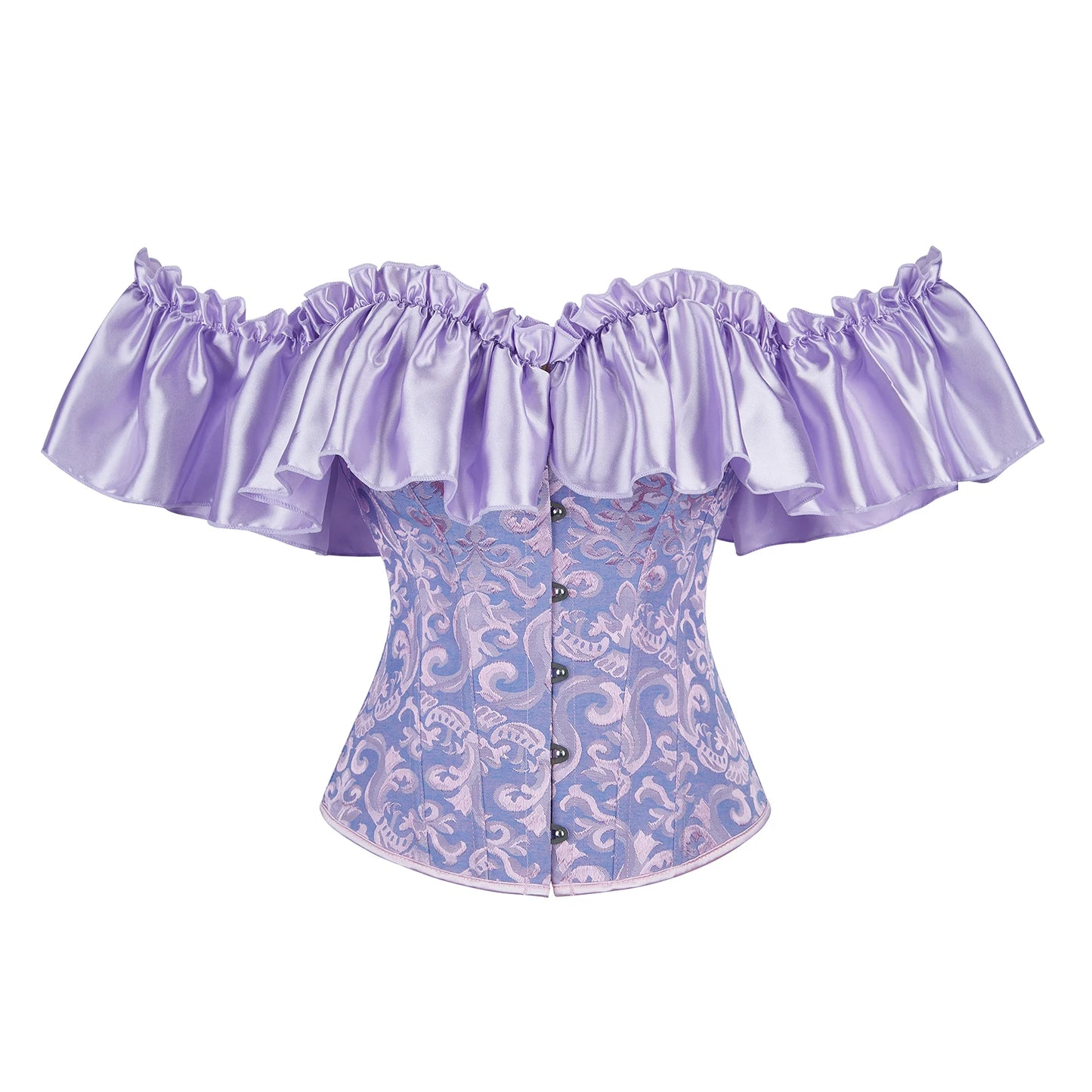 Women's Sexy Corset Bustier Button Down Back Tied Elegant Embroidered Ruffles Trim Strapless Slim Fit Off The Shoulder Tops