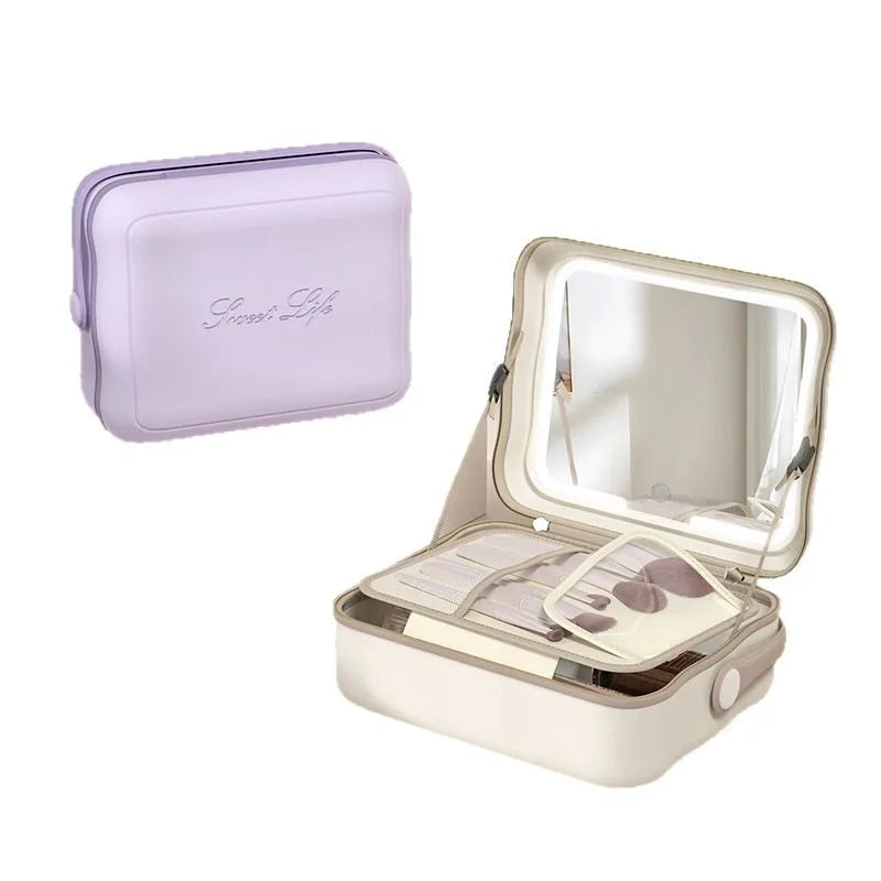LED Cosmetic Case with Lights and Mirror Cosmetic Bag Large Capacity Premium Feeling Cosmetic Bag Luxury Makeup Bag Case