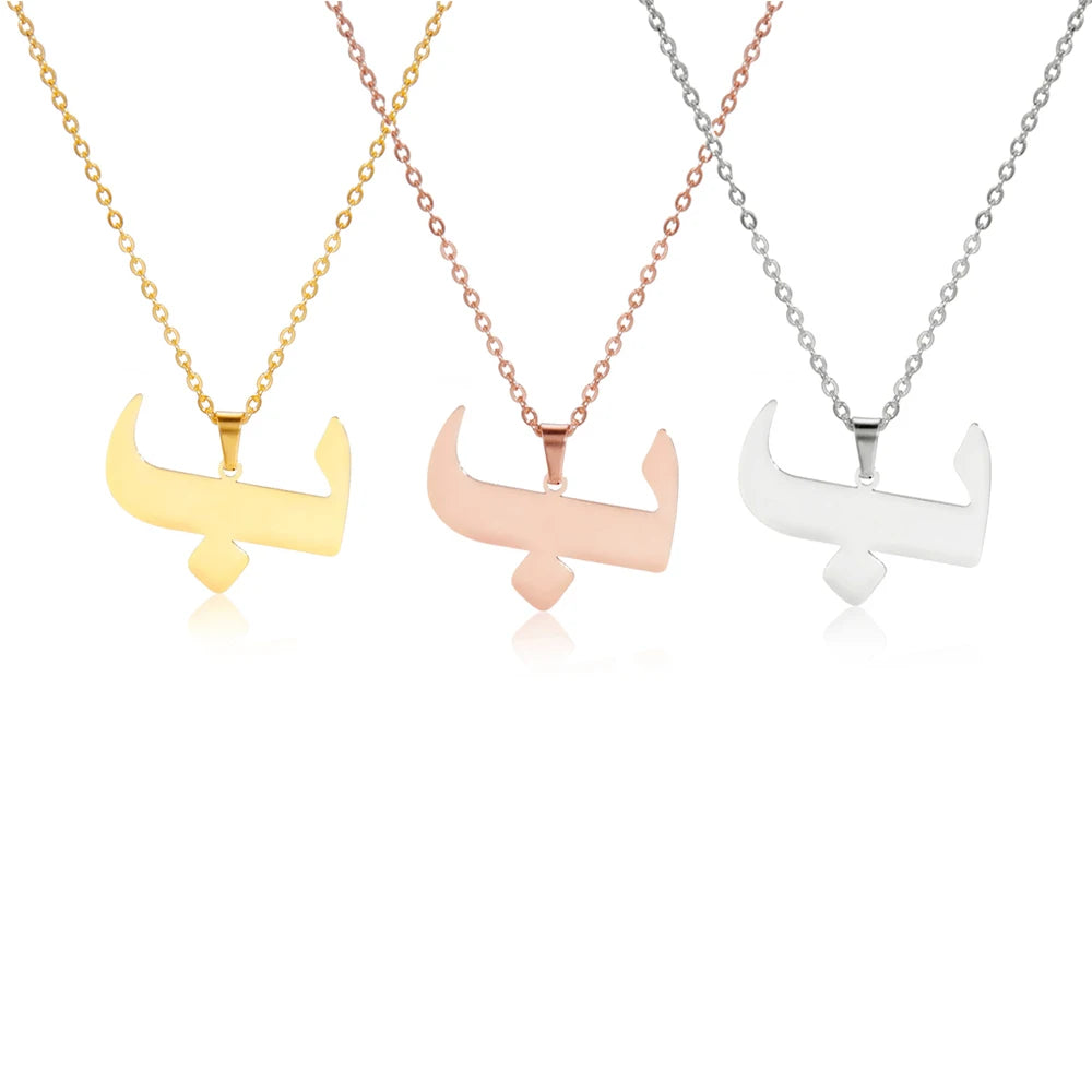 EUEAVAN Arabic Letter Pendant Necklace for Women Men Stainless Steel Arab Initial Alphabet Necklaces Lucky Amulet Muslim Jewelry