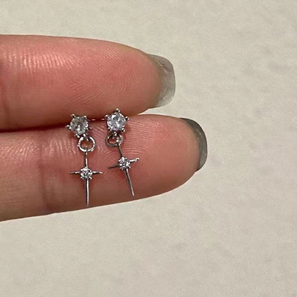 Mini Crystal Zircon Stud Earrings Sweet Needle Unisex Ear Studs Pendant Cross Star Earbone Jewelry Cool Cute Punk Grunge Jewelry