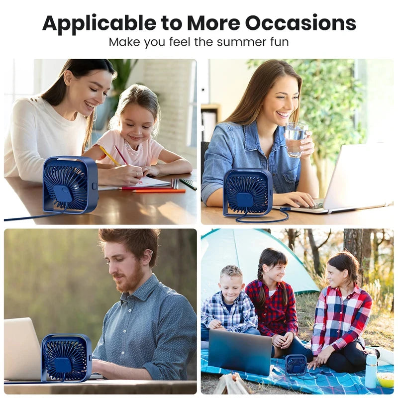 Mini Portable Fan USB Desk Fan Table Strong Airflow &Quiet Operation 3 Speed Wind 360° Rotatable Standing Fans For Room