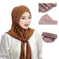 Convenient Instant Hijab Pullover Beaded Scarf Malay Shawl Women's Solid Color Headscarf (One Cap Gift)