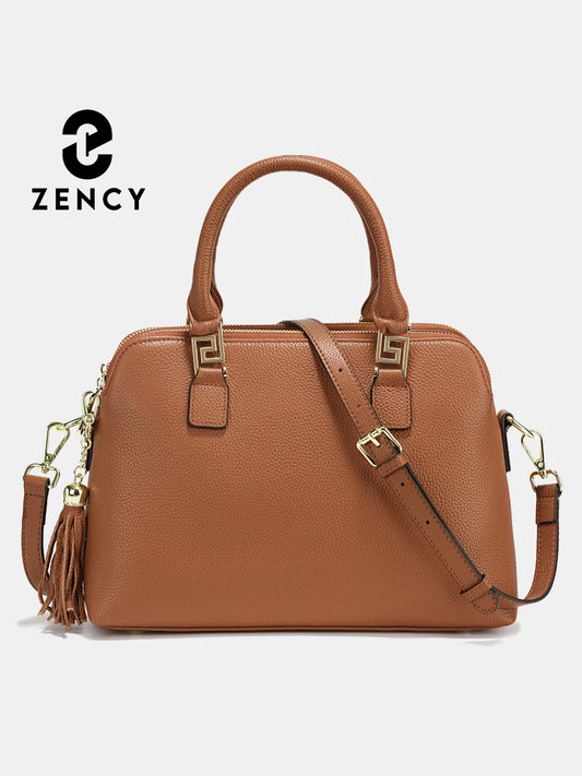Zency 2025 Winter Women 100% Genuine Leather Shoulder Bag Ladies Crossbody Bag Elegant Tassel Top Handle Bag For Commuters Purse