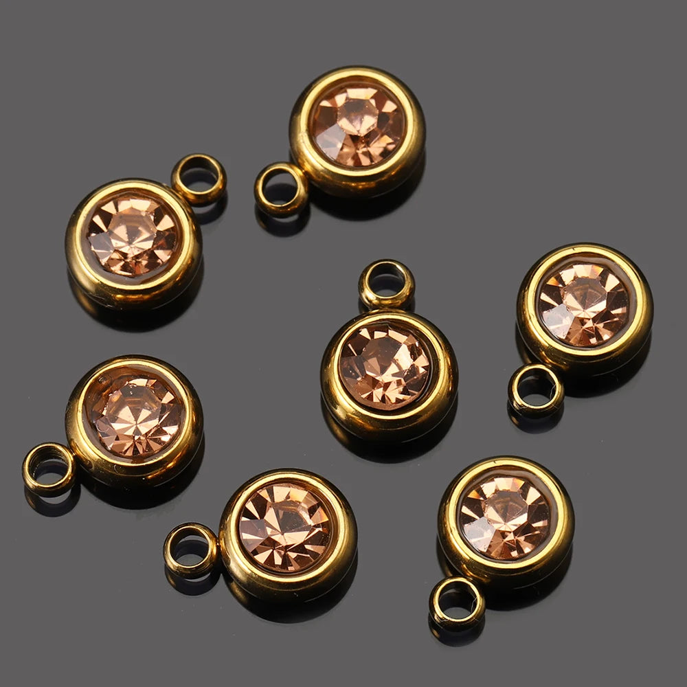 20pcs 6mm Stainless Steel Rhinestone Beads Gold Color Crystal Charms Pendants for Necklace Bracelet Jewelry Making Charm DIY