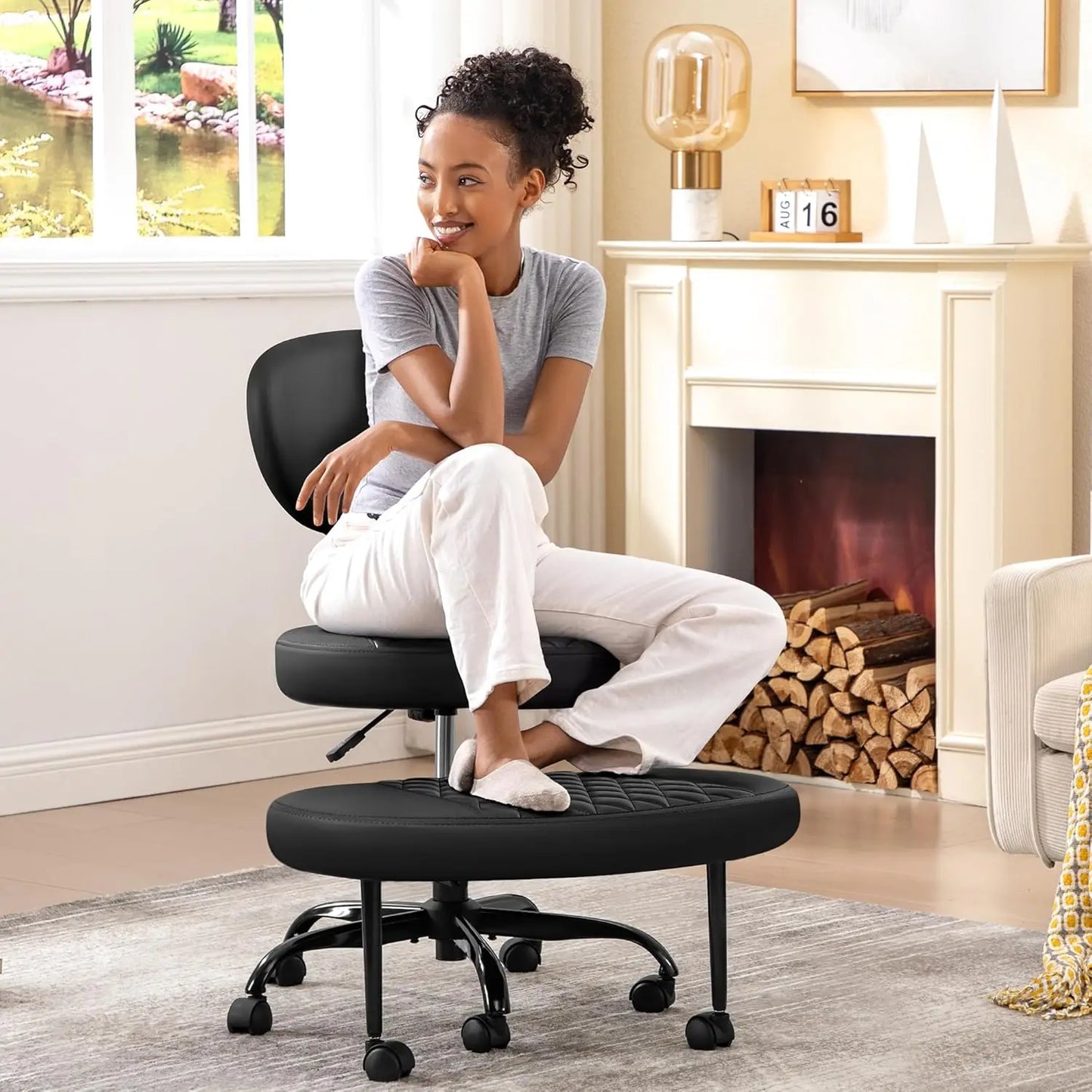 Meditation Chair, Cross Legged Chair with Wheels, ADHD Chair, Criss Cross Desk Chair with Height Adjustable Backrest and Adjustable Stool, Flexible Design for Fidgety Sitters,Black