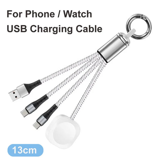 Keychain 3 in 1 For iWatch / Phone USB Charging Cable for iPhone 15 14 Type C/Wireless Charging for Apple Watch Ultra SE/9/8/7/6