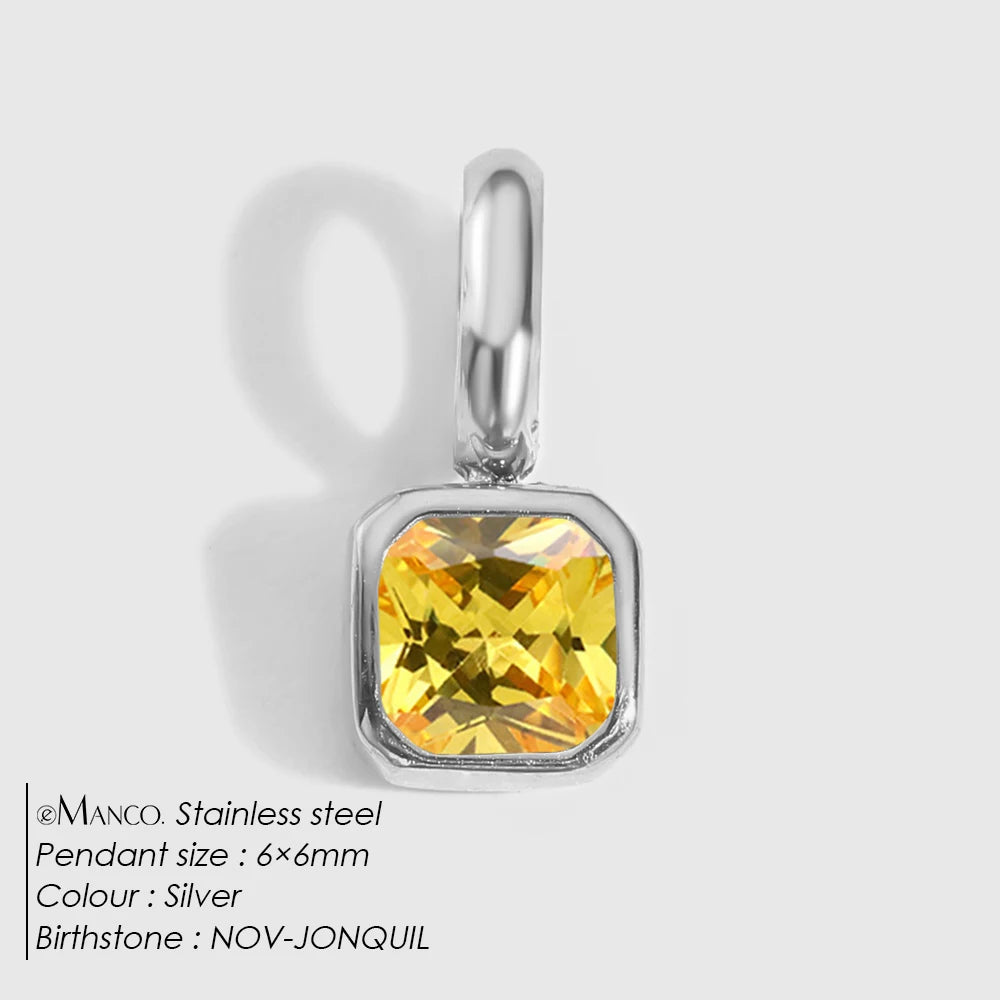 EMANCO Stainless Steel Classic Octagon Birthstone Charms 14K Gold Plated Pendant For DIY Jewelry Making Necklace
