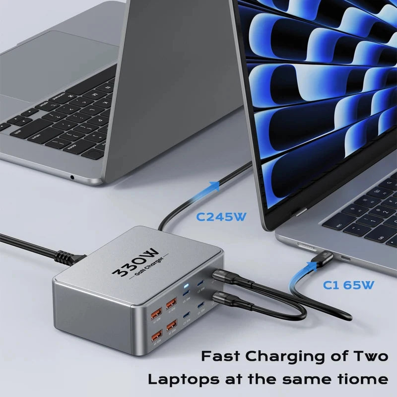 330W GaN USB C Charger, 100W PD3.0 PPS Fast Charging Station with 4-Port (3x USB-C, 1x USB-A). Compact Desktop Power Adapter for