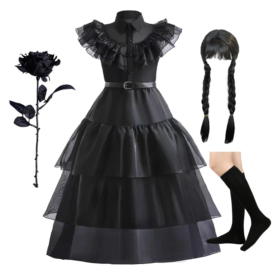 Girls Halloween Cosplay Costume Dress Movie Kids Gothic Dancing Vestidos Party Outfits Dress