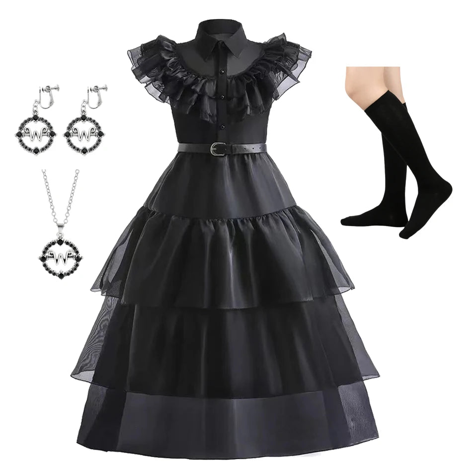 Girls Halloween Cosplay Costume Dress Movie Kids Gothic Dancing Vestidos Party Outfits Dress
