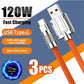 3PCS 120W Super Fast Charge Type-C Liquid Silicone Cable Quick Charge USB C Lines For Xiaomi Huawei Samsung USB Phone Data Wire