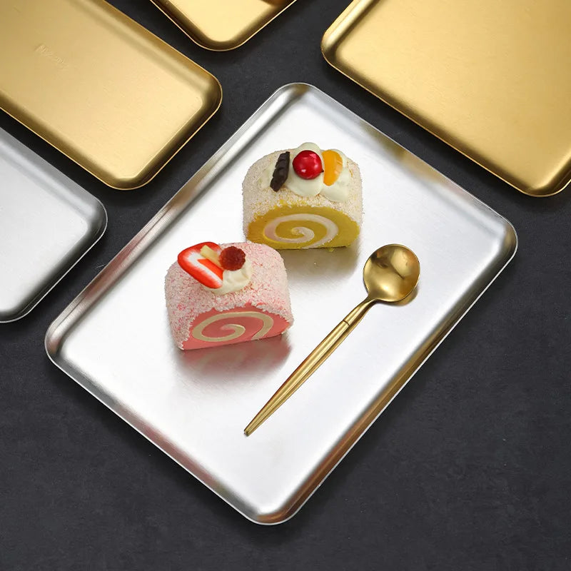 Rectangular 304 Stainless Steel Plate Barbecue Plate Hot Pot Buffet Tray Square Snack Dessert Trays Kitchen Cook Accessories