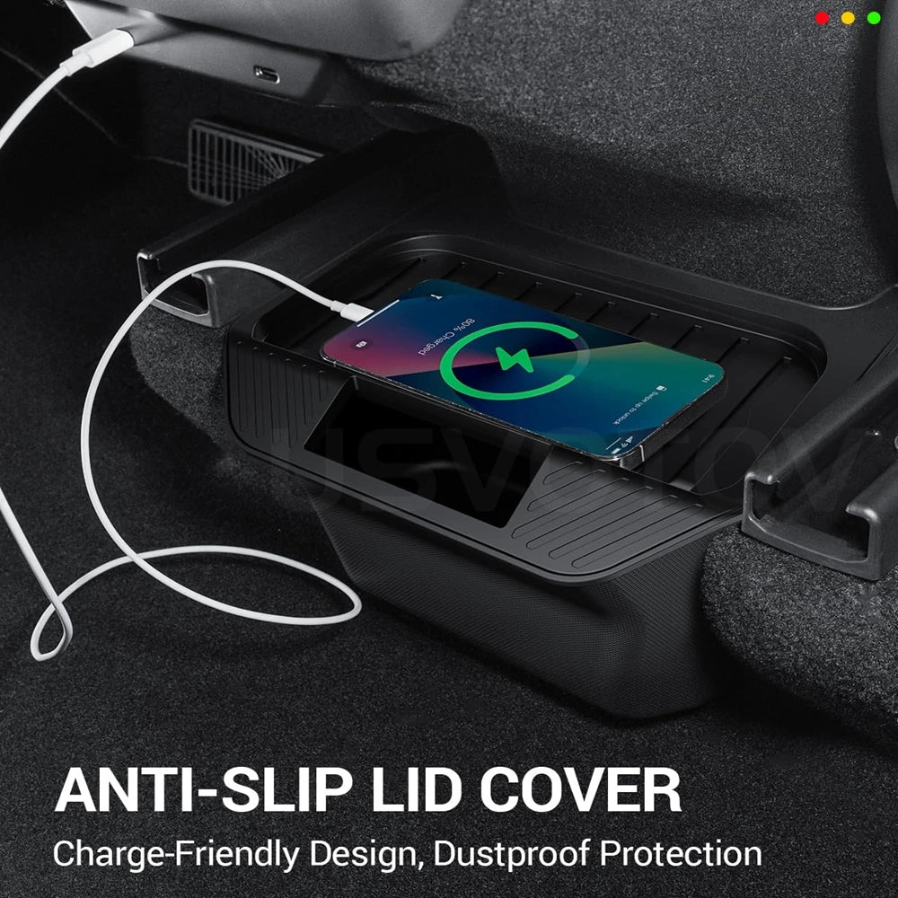 Rear Seat Storage Box for Tesla Model Y Juniper 2025 2026 Organizer Center Console Bins Backseat Trash Can Garbage Accessories