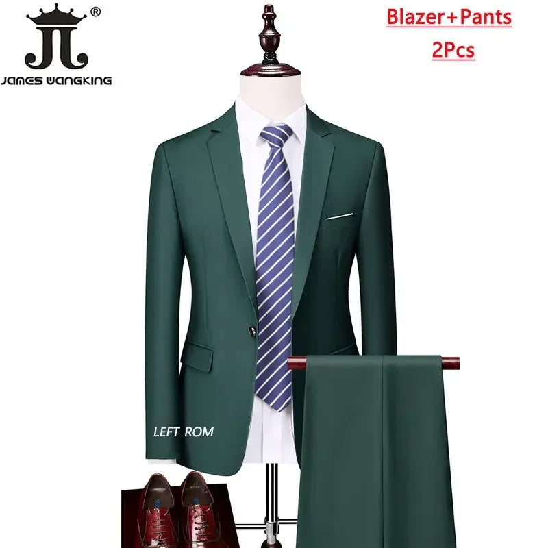 M-6XL 15 Colors ( Jacket+Vest+Pants ) Formal Business Office Men's Suits Groom Wedding Dress Party Dress Solid Color Suit