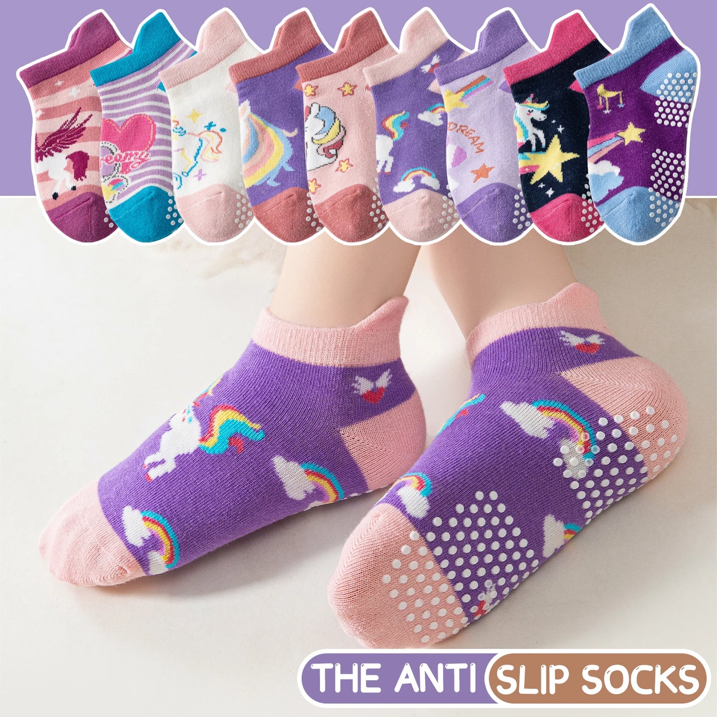 9 Pairs Of Baby Girls Toddlers Grips Socks Kids Non Slip Anti Skid Ankle Car Cotton No Show Socks With Grippers Gift Socks