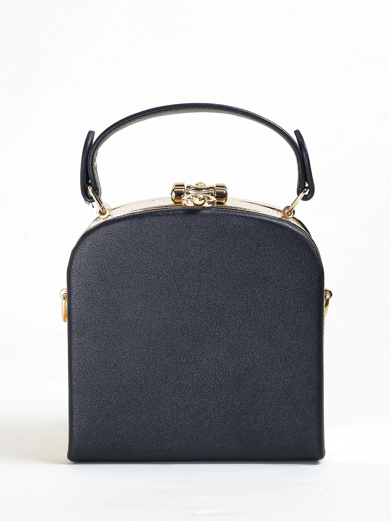 Women Trendy  Floral Decor Solid PU leather Clutch Bag，Faux Pearls Big Metal Frame Dinner Chain Boxy Bag