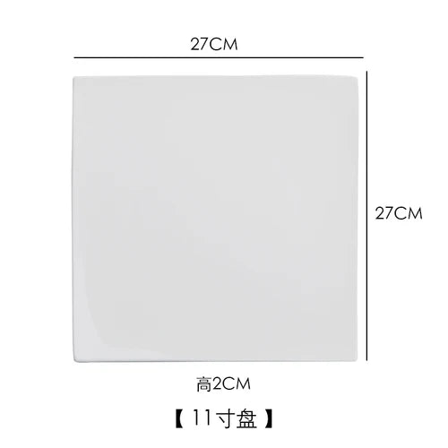 Pure White Square Bone China Steak Plate Western Plate European Creative Simple Household Flat Plate Ceramic Main Dish Tableware