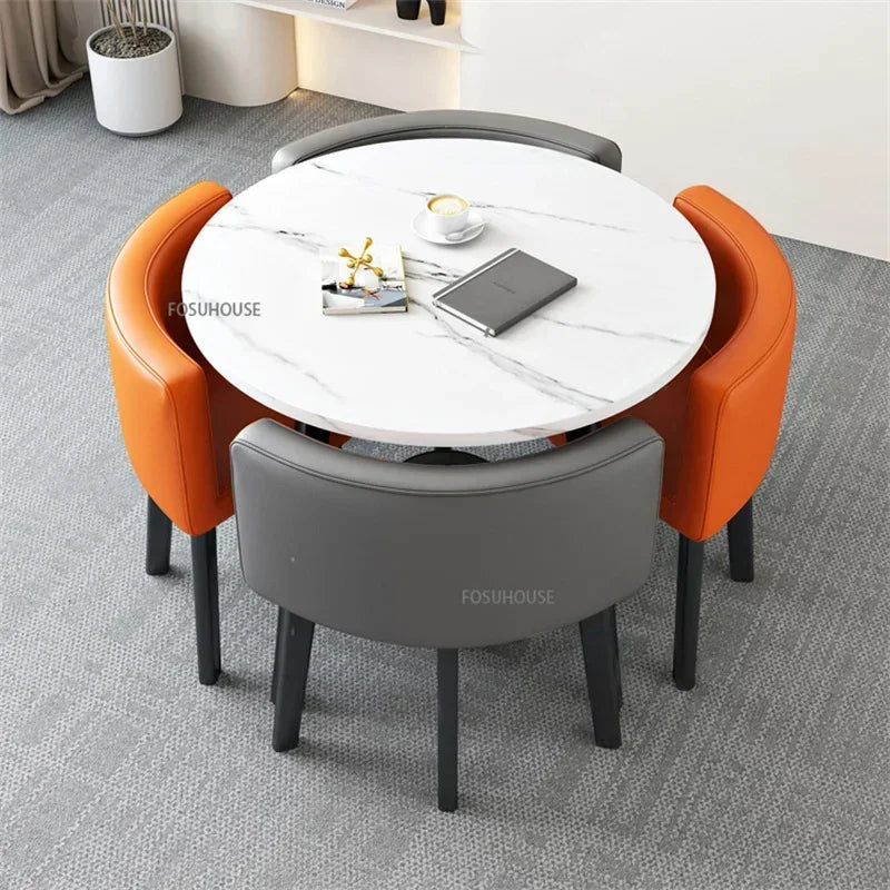 Nordic Round Dining Tables Set for Dining Room Furniture Kitchen Dining Table Set with 4 Chairs Home  Light Luxury Center Tables