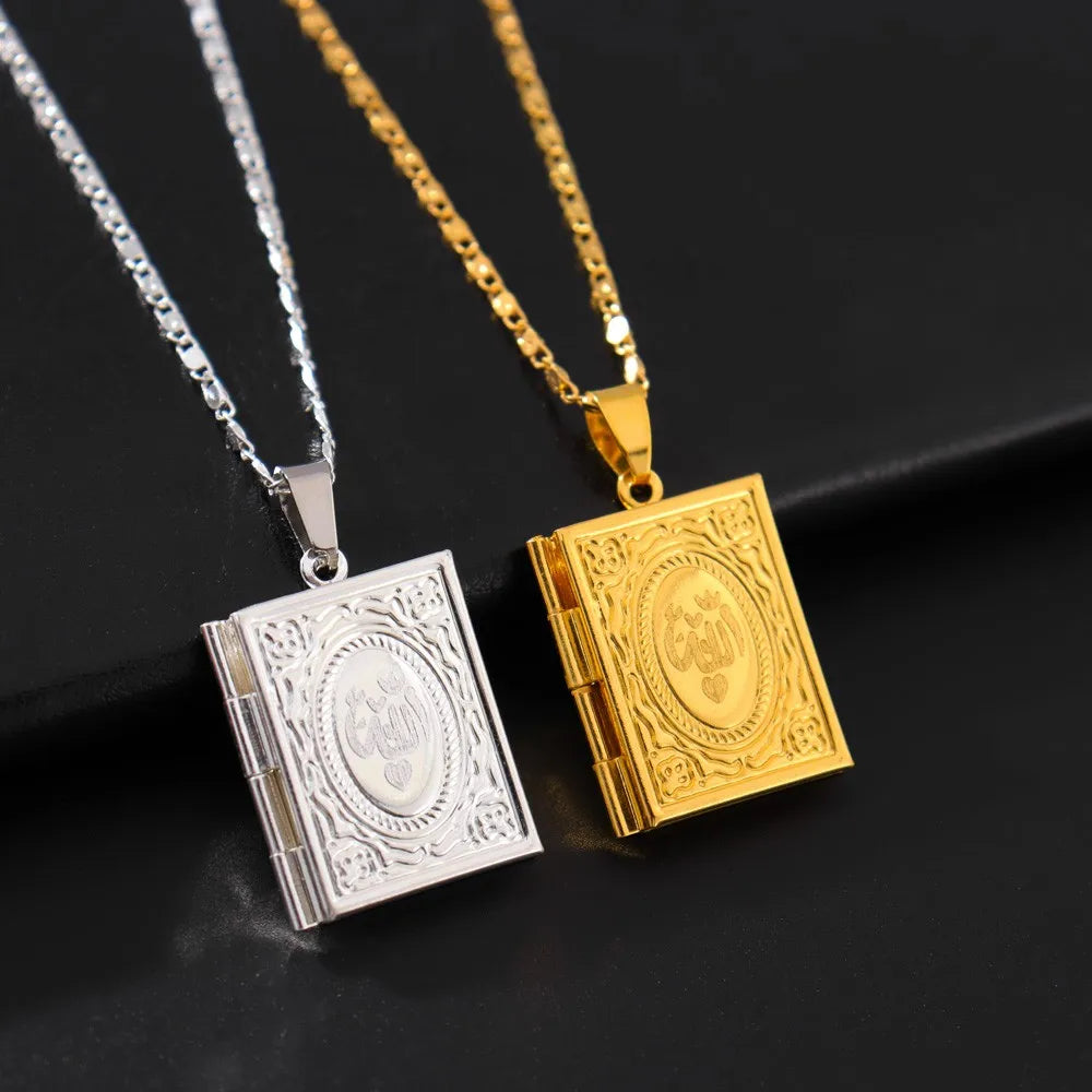 1 Piece of Islamic Allah Quran Photo Frame Men's and Women's Pendant Necklace Can Be Placed Photo Fashion Religious Jewelry Gift