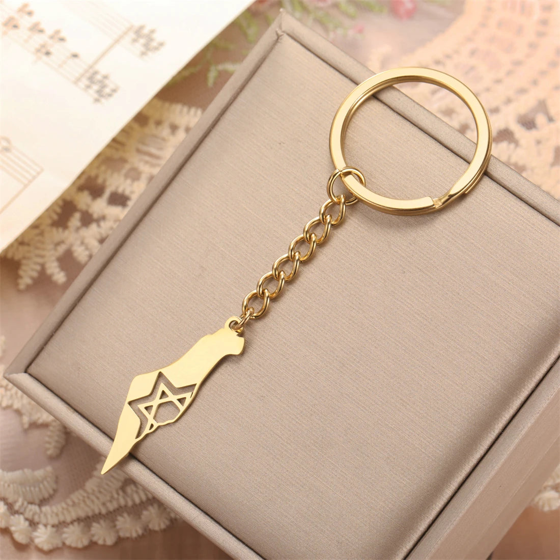 EUEAVAN Fashion Israel Map Keychain Stainless Steel Hollow Hexagram Star of David Keychain Religious Jewelry Gift Wholesale