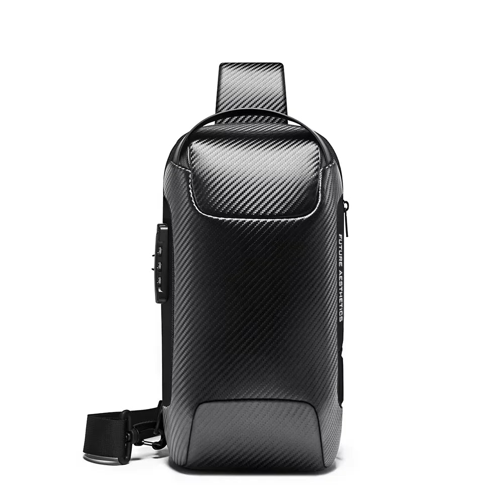 BANGE Upgraded Men Waterproof Multifunction Carbon Fiber Pattern Crossbody Bag USB Sling Shoulder Bags Messenger Chest Bag Pack