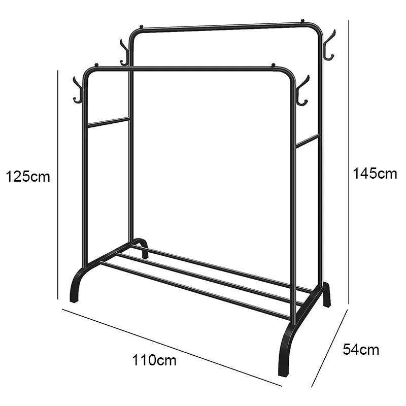 Heavy Duty Rolling Clothes Rack Metal Coat Hanger Stand Floor-Standing Bedroom Clothes Shelf Simple Rod Shoes Storage Organizer