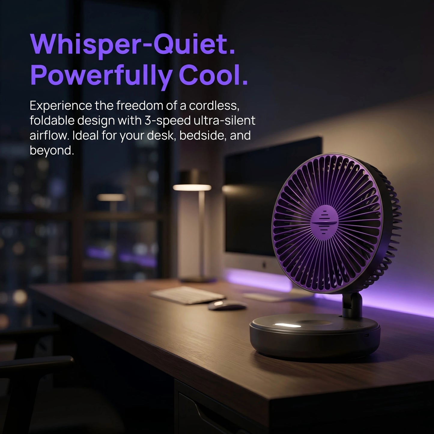 5000mAh Rechargeable 3 IN 1 Multifunctional Fan 4 Speed 90° Folding Wall Mounted Portable Fan with Warm Night Light