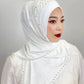 Convenient Instant Hijab Pullover Beaded Scarf Malay Shawl Women's Solid Color Headscarf (One Cap Gift)