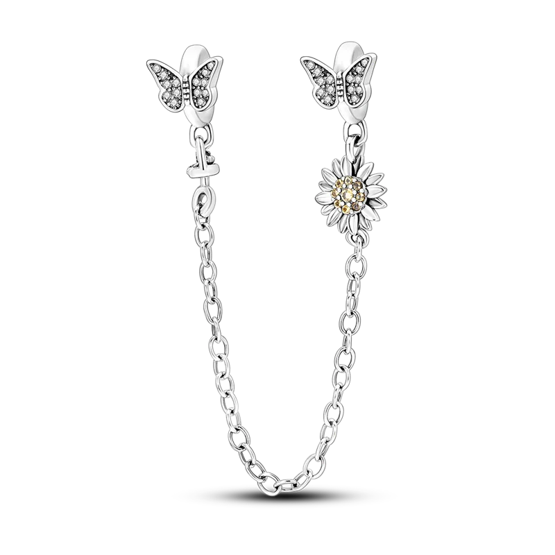 Silver Clasp 925 Sterling Silver CZ Pave Clip Charms Daisy Beads Stopper Safety Chain Fit Original Bangle Bracelet Jewelry Clips