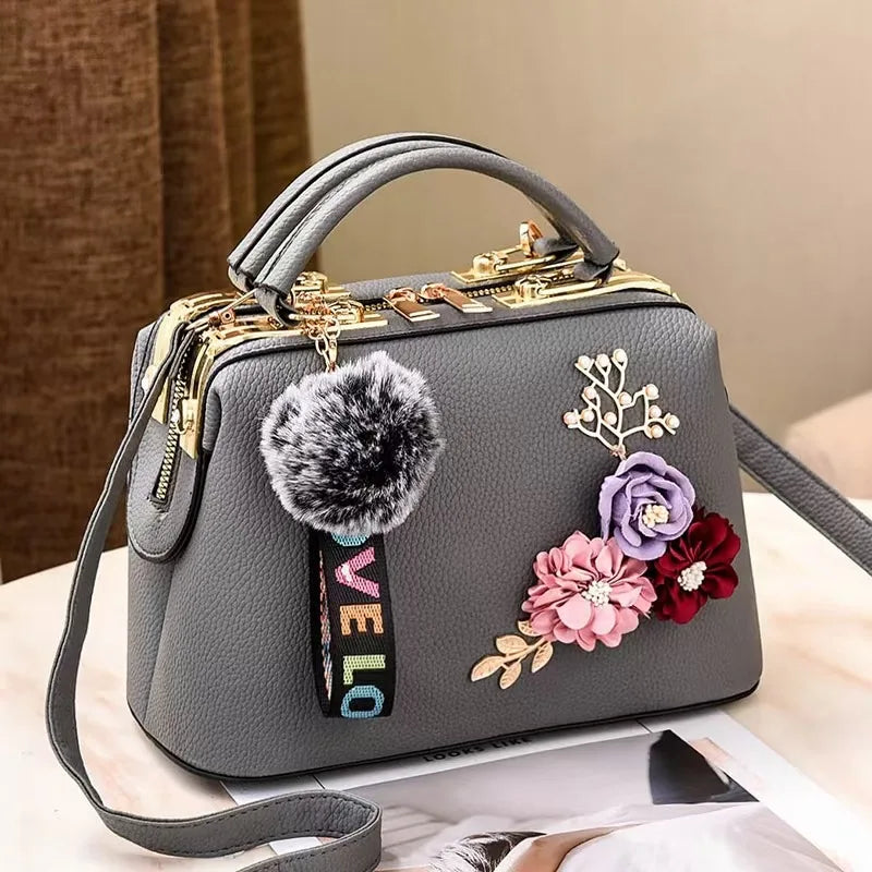 High-End Embroidered Soft Leather Women's Bag Large Capacity Commuter Contrast Color Small Square Bag Cloud Pattern Daily Use