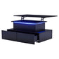 High‑Gloss Black Coffee Table 90×55×41cm, App‑Controlled RGB LED Light, Handle‑Less Click‑to‑Open Drawers, Silent‑Glide Extendable Top with Hidden Storage, Particle Board Multi‑Function Living Room Table Max L