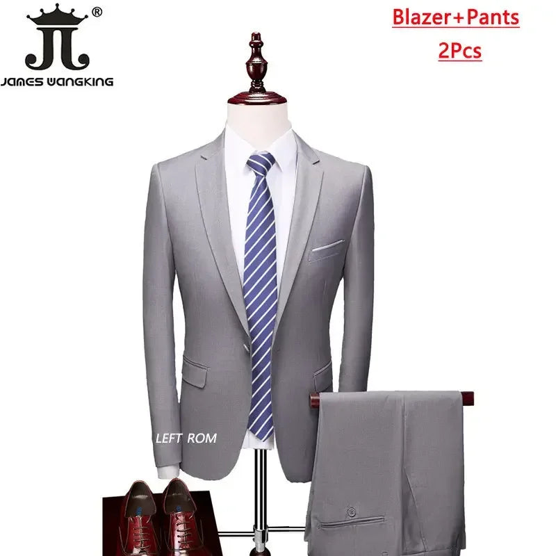 M-6XL 15 Colors ( Jacket+Vest+Pants ) Formal Business Office Men's Suits Groom Wedding Dress Party Dress Solid Color Suit