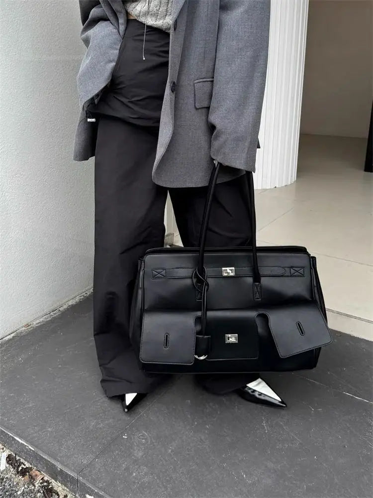 Genuine Cowhide Leather Tote Top Women's Bag Large-Capacity Neutral Motorcycle Wing Underarm Messenger Bag for Ladies 2025