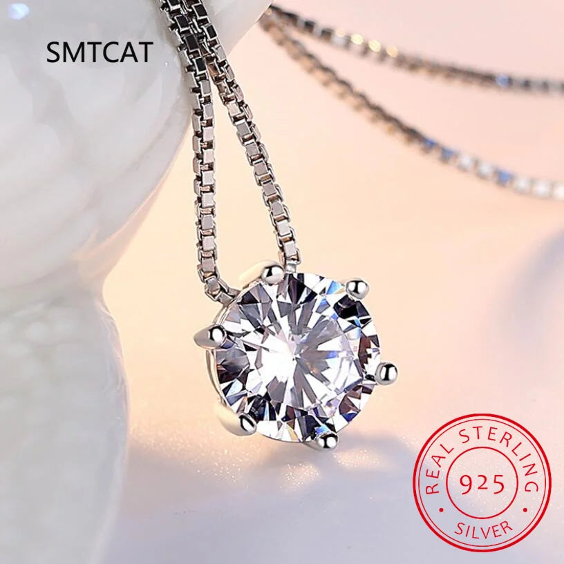 Real 1 Carat D Color Moissanite Pendant Necklace 100% 925 Sterling Silver Sparkling Engagement Wedding Party Fine Jewelry