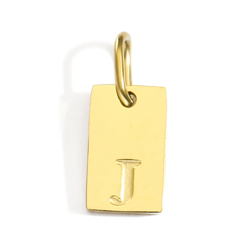 Polished Stainless Steel Square Gold Color Pendant Hang 26 Letters DIY Bracelet Pet Collar Necklace Jewelry Making