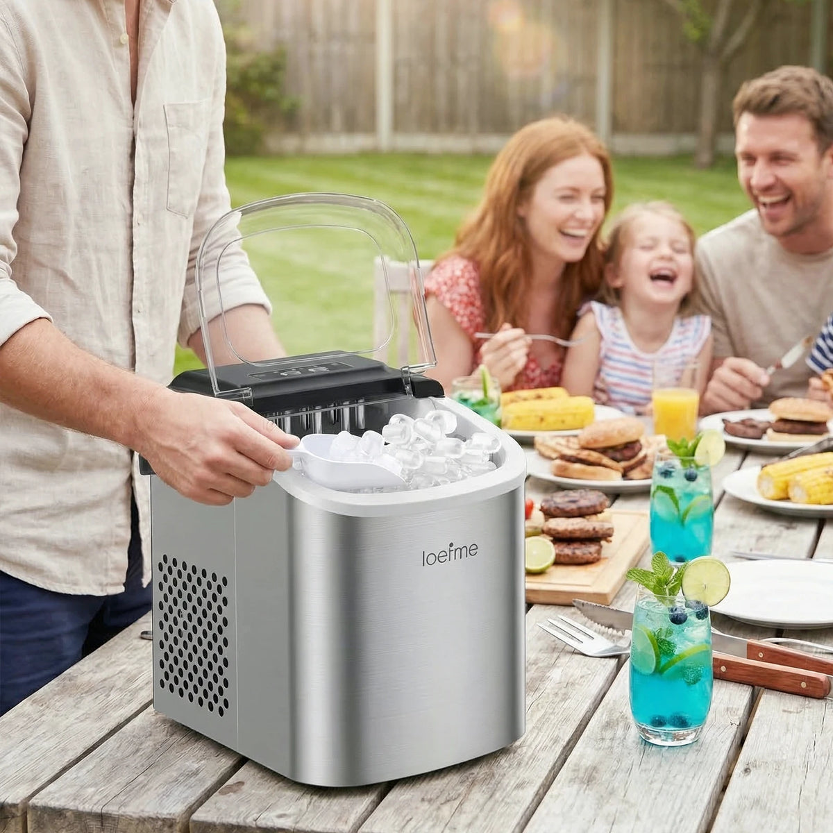 LOEFME 12kg/Day Portable Ice Maker 6 Mins Quick Ice 9pcs Bullet Ice Fully Automatic Self-Cleaning Ice Machine for Home Kitchen