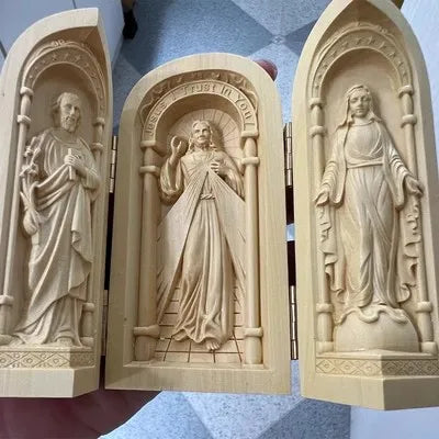 Solid Wood Carving Three Open Buddha Statue, Collapsible Sculpture, Living Room and Bedroom Decoration, Modern Art