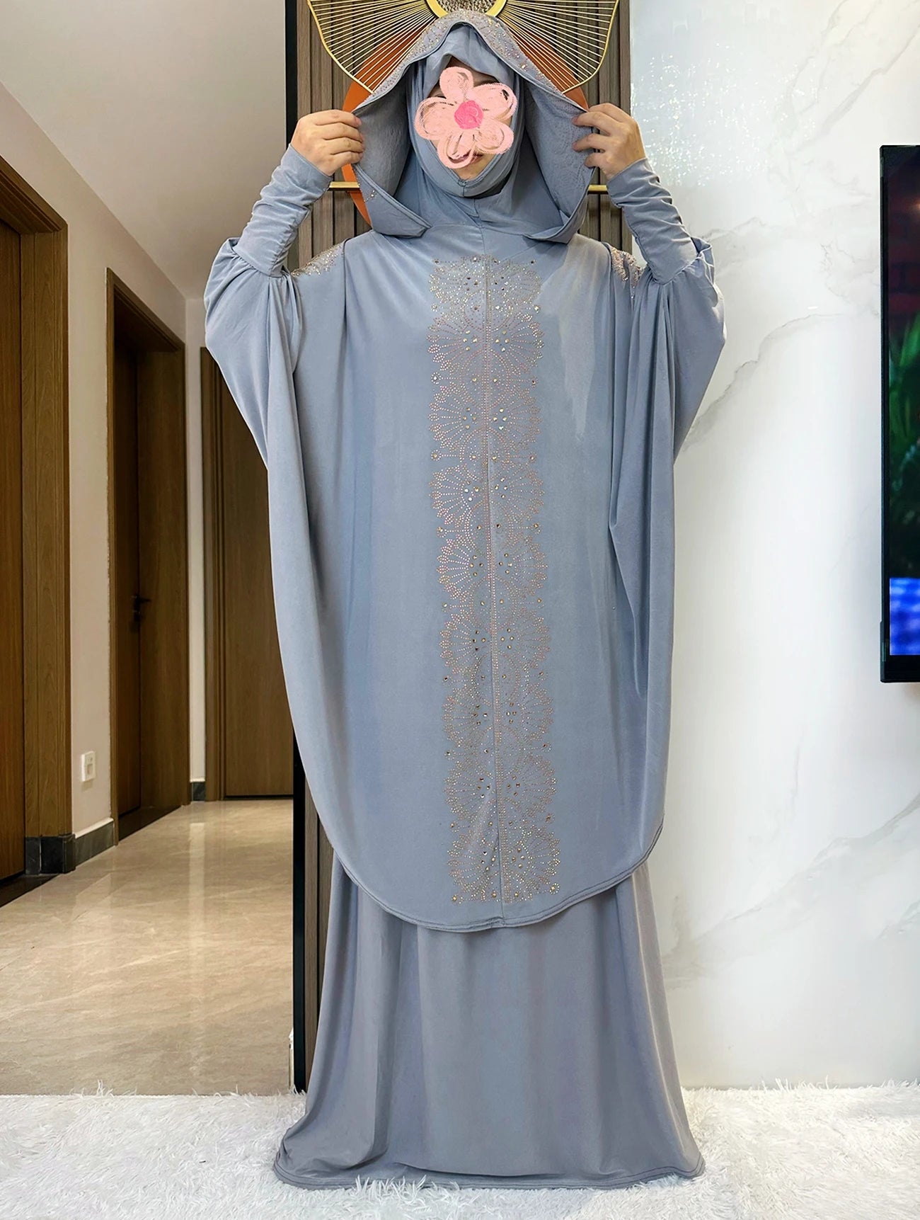 New Two Piece Set Solid Jilbab Prayer Muslim Abaya Set Women Prayer Garment Dress Hijab Long Khimar Skirt Sets Islamic Ramadan
