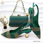 2026 Nigerian Women Heel Ladies Italian Luxury Design Green Shoes And Bag Set Decorated with Rhinestone Handbag Wedding Party
