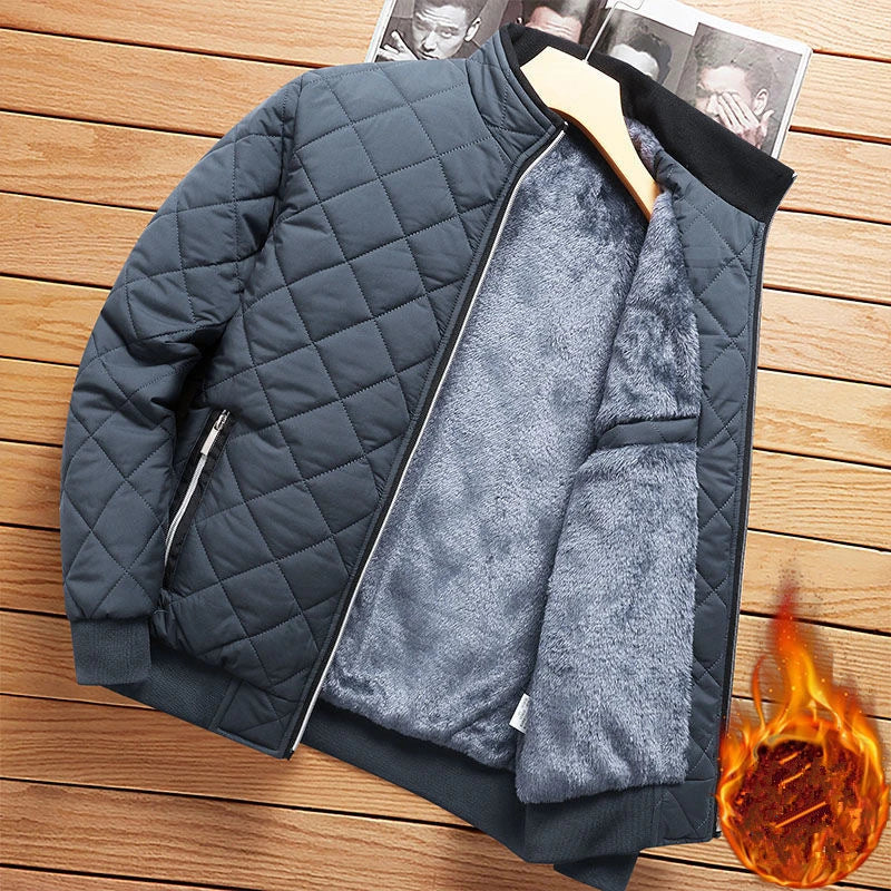 Autumn Winter Bomber Jacket Men Diamond Pattern Fleece Lined Casual Jacket Men Fashion Clothing 2026 Brand New Slim Fit Coat