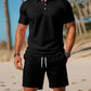 Summer Casual Versatile Fashion Short-Sleeved Button-Down Polo Shirt And Breathable Mesh Shorts Set for Men Plus Size